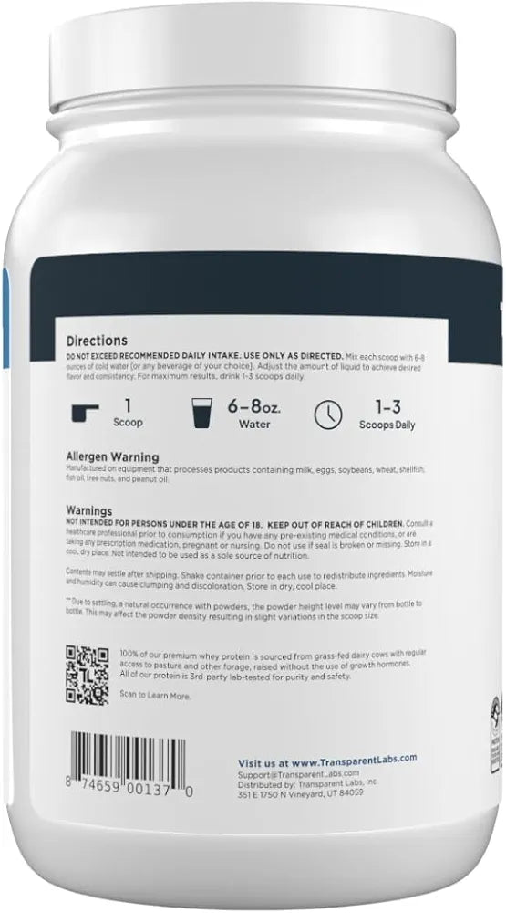 Transparent Labs Grass-Fed Whey Protein Isolate - Naturally Flavored, Gluten Free Whey Protein Powder with 28g of Protein per Serving & 9 Amino Acids - 30 Servings, French Vanilla