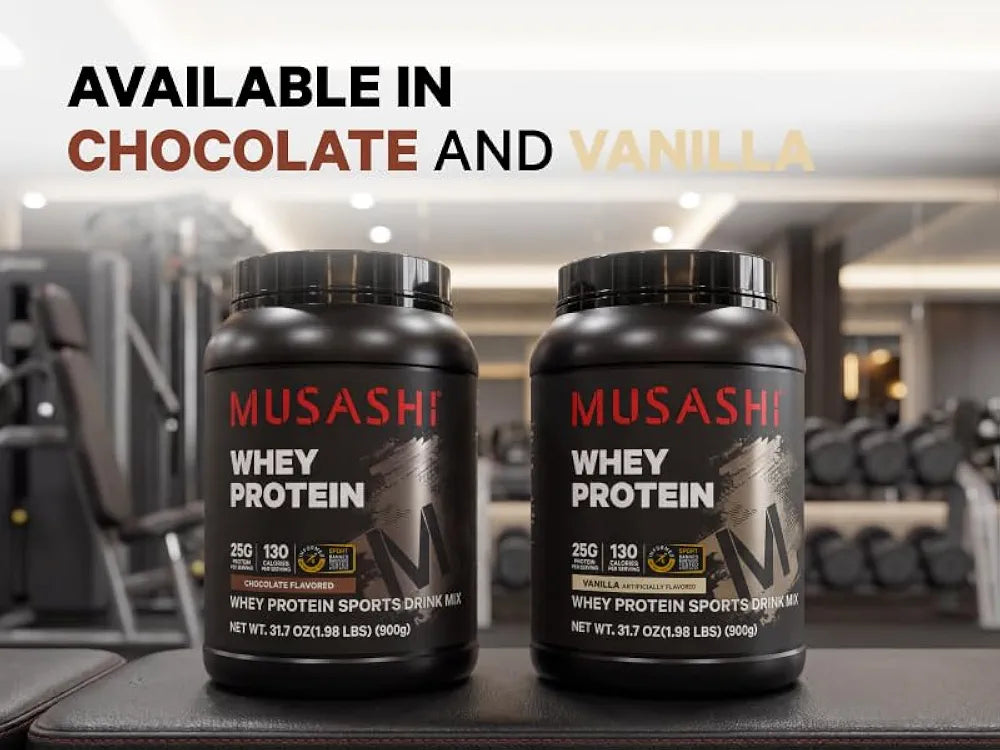 Musashi Whey Protein Powder, Vanilla, 900g , WPC & WPI Blend, 25g Protein, 130 Calories per Serving
