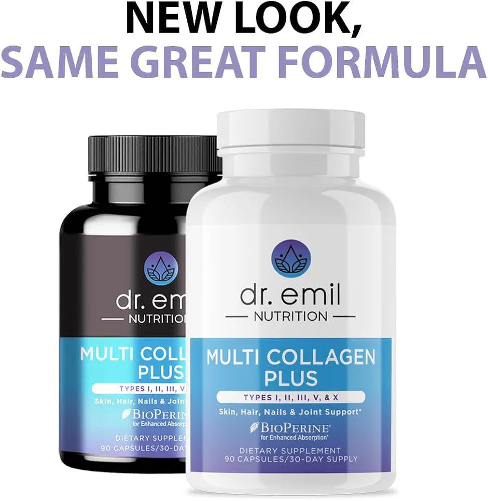 Dr. Emil Nutrition Multi Collagen - Hydrolyzed Collagen Supplement - Types I, II, III, V & X - Hair, Skin, Nails & Joint Support - Non-GMO & Gluten-Free - 90 Capsules
