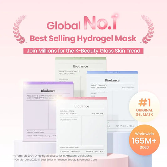 BIODANCE Bio-Collagen Real Deep Mask, Hydrating Overnight Hydrogel Face Mask, Pore Minimizing, Elasticity, Plumping, Travel Essentials & Self Care Gifts for Women, Korean Skin Care | 1.19oz x 4ea