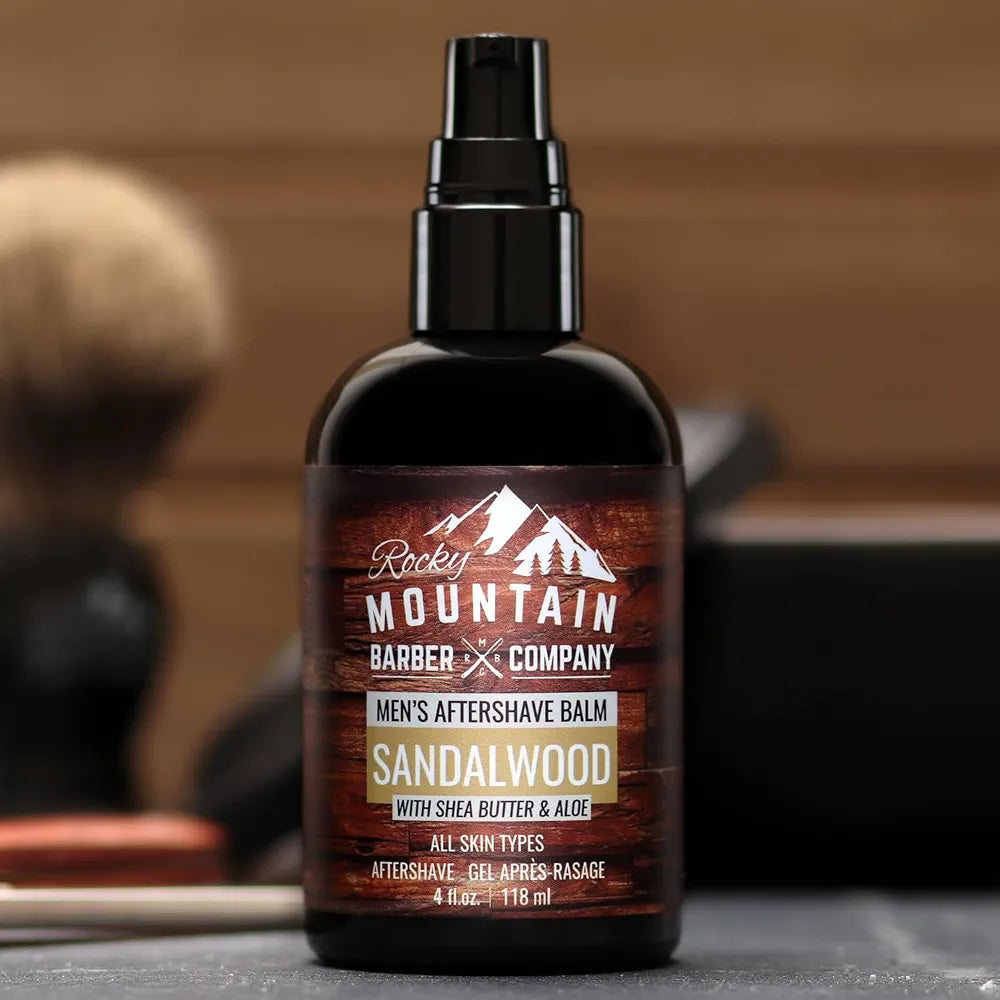 Rocky Mountain Barber Company Sandalwood Aftershave Balm for Men - Moisturizing Shea & Coconut Oil Formula - 4 oz