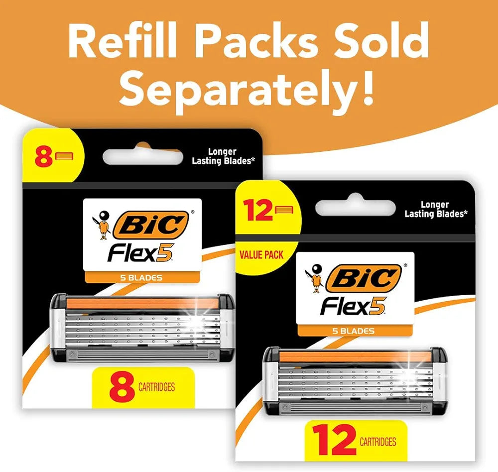 BIC Flex 5 Men's 5-Blade Refillable Razor System - 1 Handle and 7 Cartridges