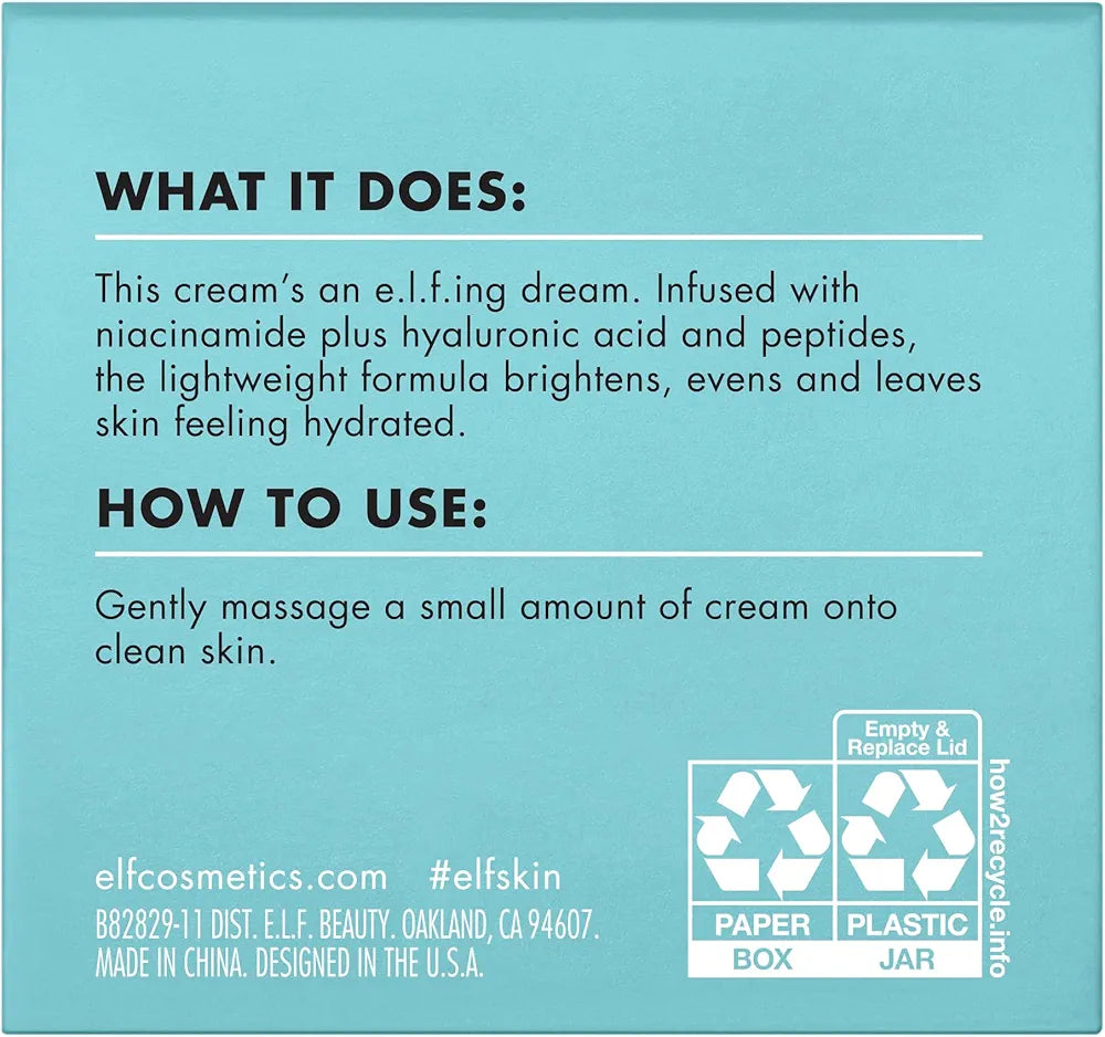 e.l.f. SKIN Holy Hydration! Face Cream with Hyaluronic Acid, Niacinamide & Peptides - Nourishing, Plumping, Vegan & Cruelty-Free Daily Moisturizer