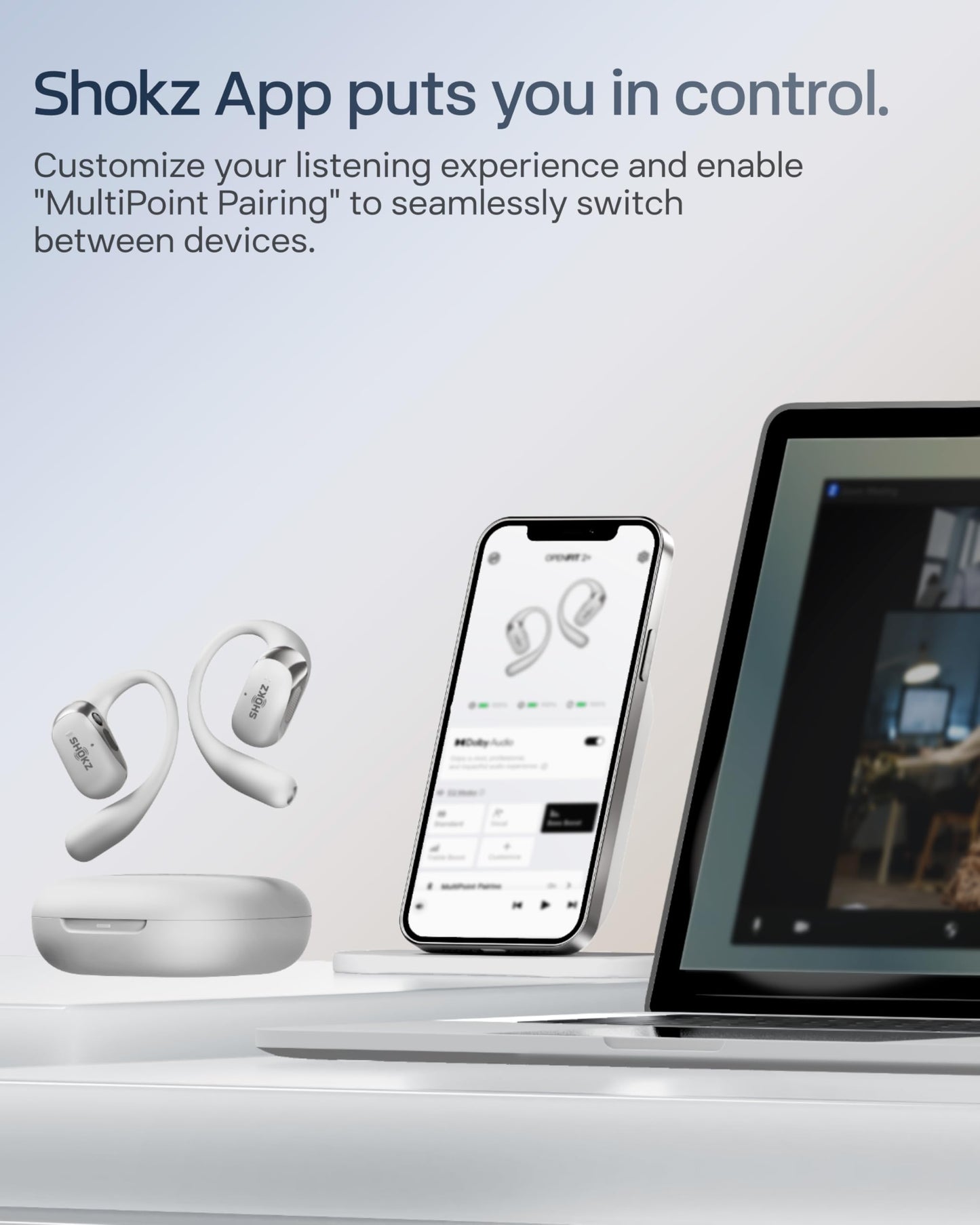 SHOKZ OpenFit 2+ Open-Ear Earbuds, Black, Dolby Audio,Wireless Charging | Soft Ear Hooks; IP55 Water-Resistant; USB-C Fast Charging;48H Playtime; Gym/outdoor/home use
