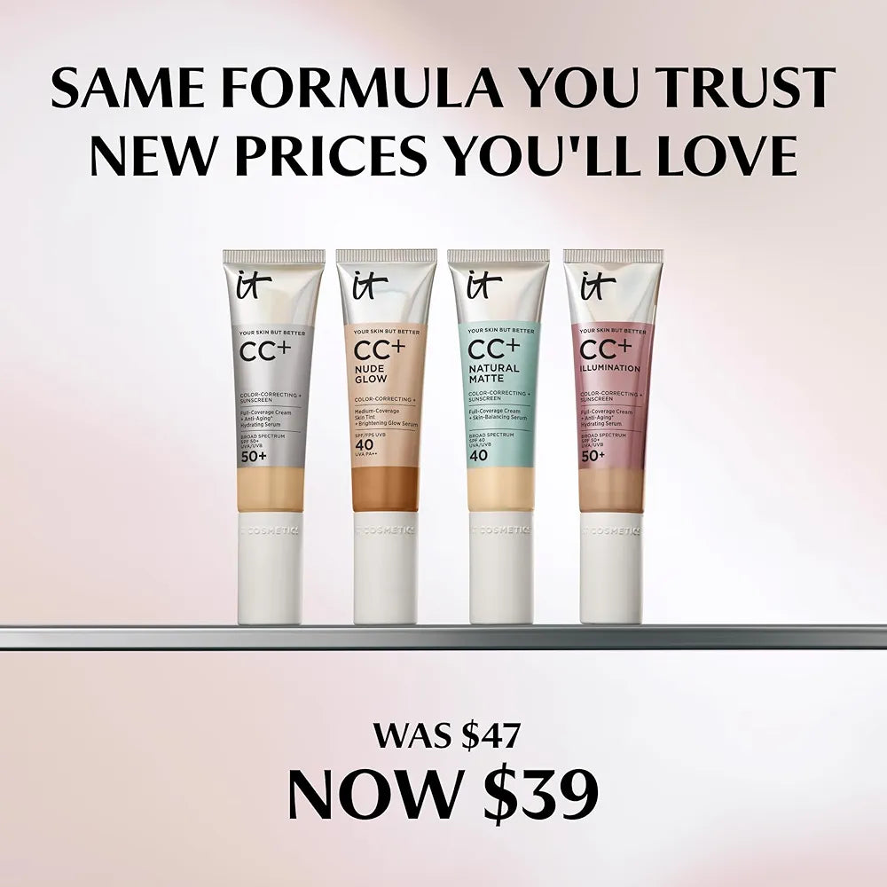 IT Cosmetics CC+ Cream Full Coverage Foundation with SPF 50+, Color Correcting Serum, and Anti-Aging Benefits