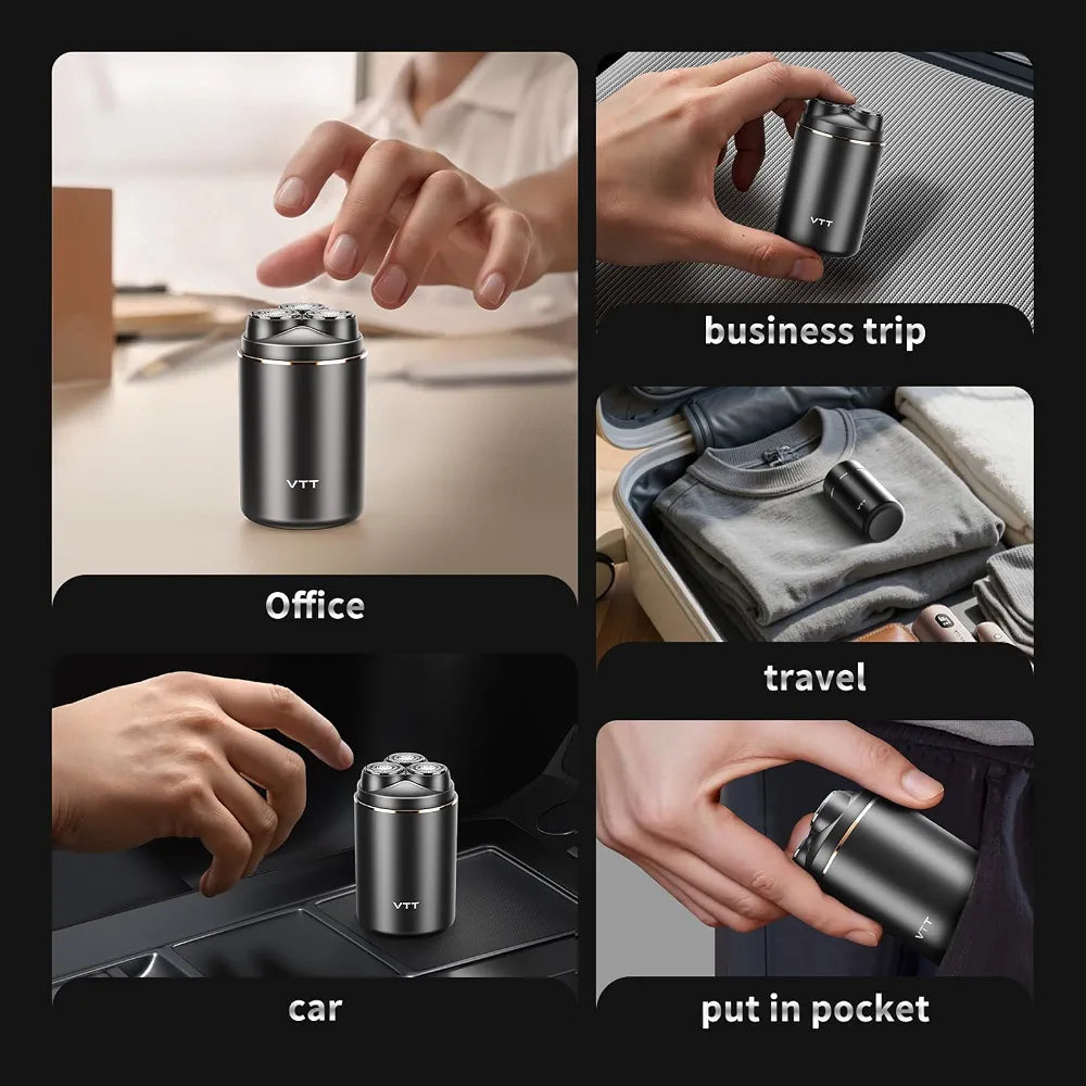 VTT Electric Razor for Men: 3-Head Cordless Wet & Dry Shaver with IPX6 Waterproofing and USB Rechargeable Travel Design