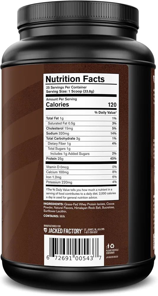 Jacked Factory Authentic ISO Whey Protein Isolate Powder - Low Carb, Non-GMO Muscle Building Protein w/No Fillers, Post Workout Recovery, Dark Chocolate - 25 Servings