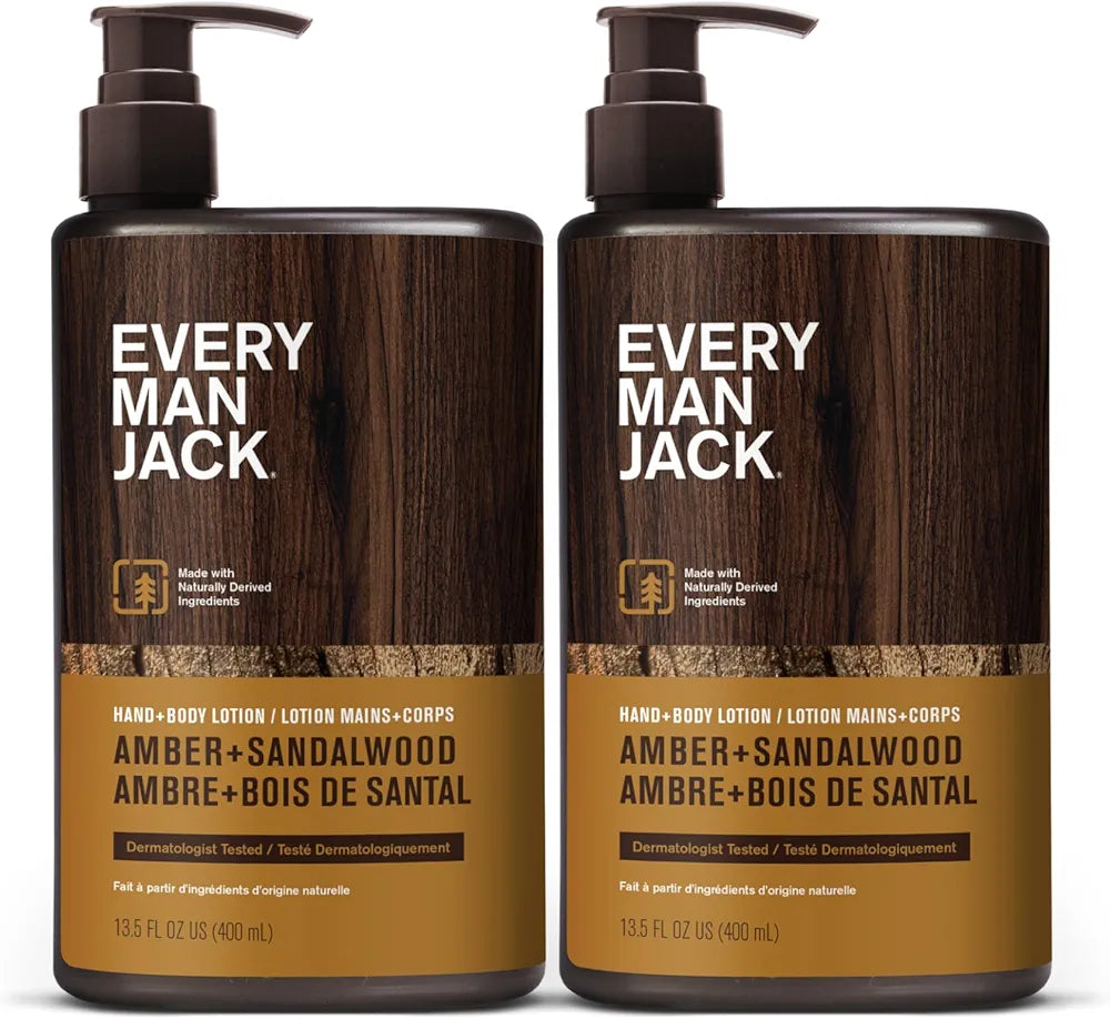 Every Man Jack Amber + Sandalwood Hand & Body Lotion, 13.5oz - Hypoallergenic & Fast-Absorbing