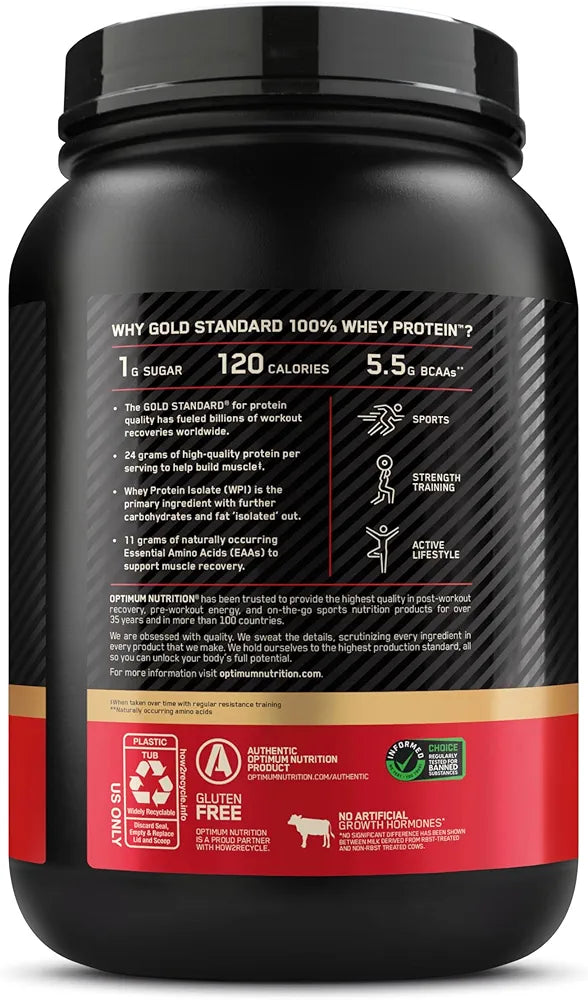 Optimum Nutrition Gold Standard 100% Whey Protein Powder, Vanilla Ice Cream, 2 Pound