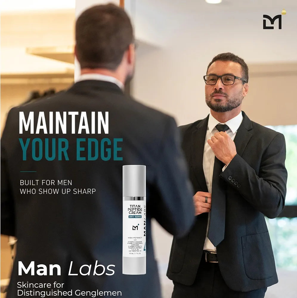 Man Labs Titan Peptide Anti-Aging Face Cream for Men - Firming Moisturizer with 5 Peptides, Vitamin C, E & Squalane - Unscented