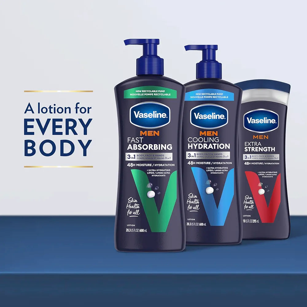 Vaseline Men Cooling Hydration 3-in-1 Lotion for Face, Hands & Body, 20.3 oz (4-Pack)