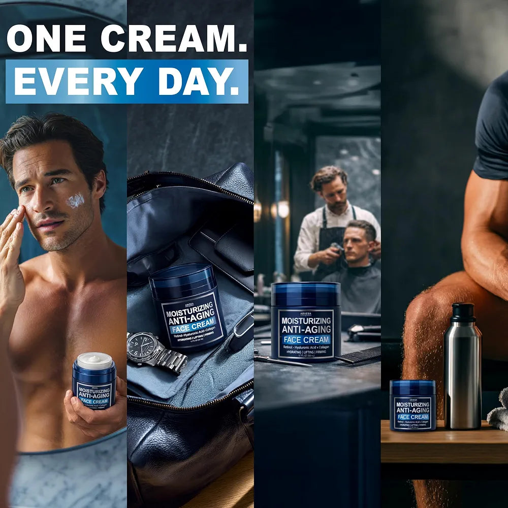 Premium Men's Anti-Aging Face Moisturizer with Retinol, Collagen, and Hyaluronic Acid - Hydrating, Firming, and Wrinkle Repair After-Shave Lotion