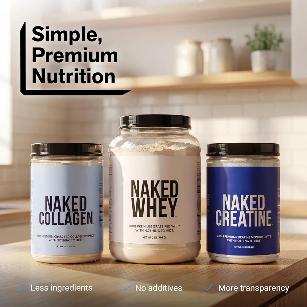 NAKED Whey Protein Supplement Powder, Chocolate, NSF Certified, GMO Free, Soy Free, Gluten Free Aid Muscle Growth and Recovery 60 Servings, 5 Ib