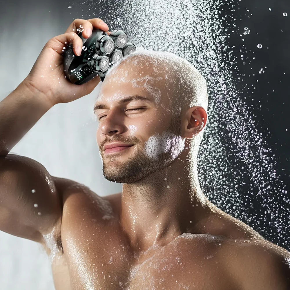 5D Floating Electric Head Shaver for Bald Men with Magnetic Removable Head, IPX7 Waterproof, LED Display, and Type-C Fast Charging