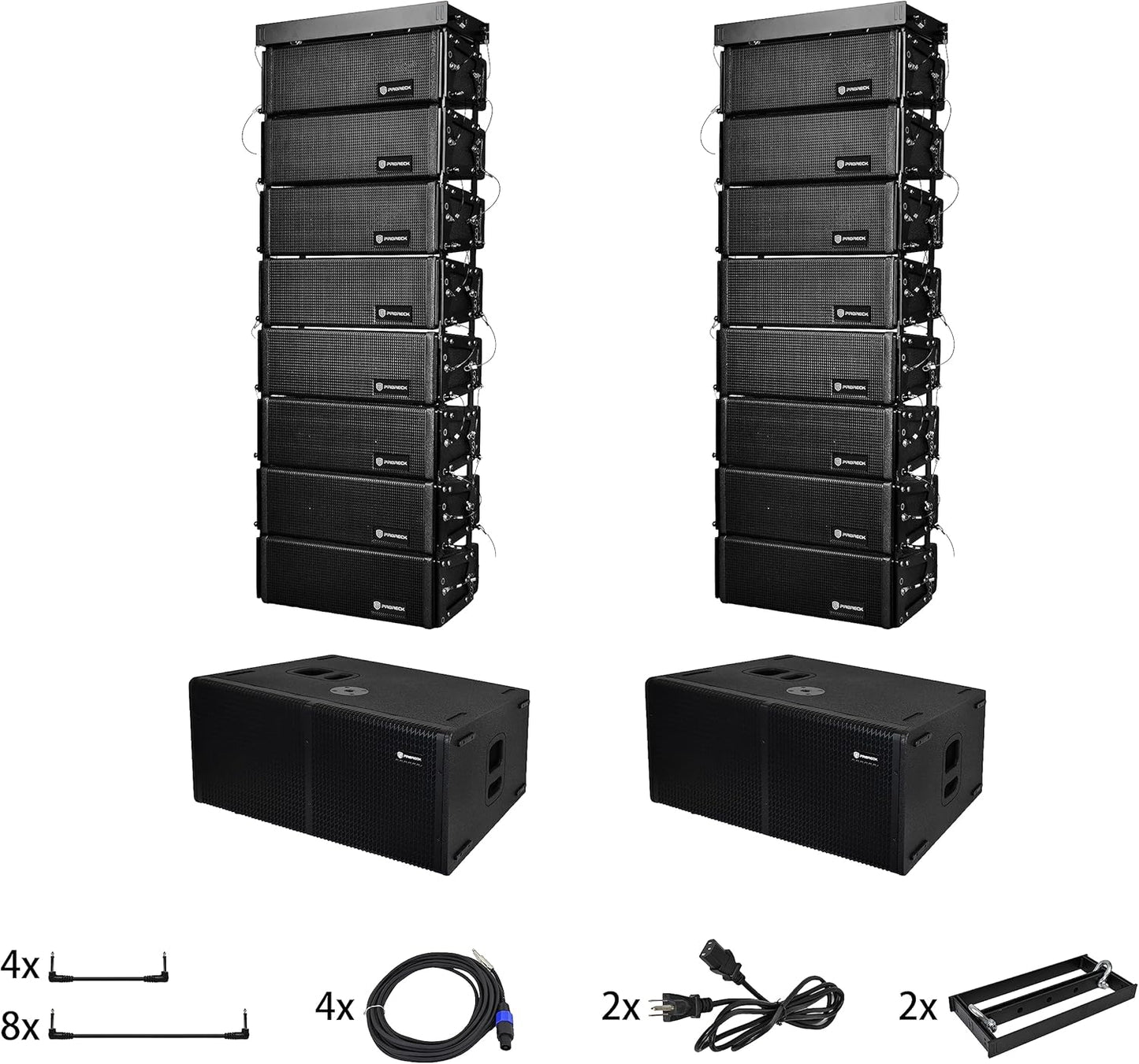 PRORECK Venue Set 10000W P.M.P.O Stereo/Mono DJ Powered PA Speaker System Combo Set Dual 4’’ Line Array Speaker, Dual 12 inch Active Subwoofer with Bluetooth Control, DSP Suitable for Concert, Venue