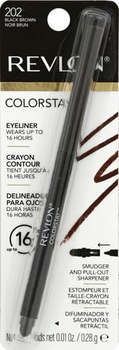 Revlon ColorStay Pencil Waterproof Eyeliner, Smudge-Proof, Eye Makeup with Built-In Sharpener, Long-Lasting, Matte Finish, 202 Black Brown, 0.01 oz | Waterproof pencil eyeliner with built-in sharpener. Smudge-proof, long-lasting, intense matte color.