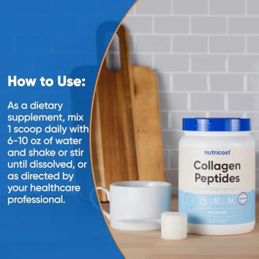 Nutricost Collagen Peptides Powder 1LB  - Grass Fed Bovine Collagen Hydrolysate 
