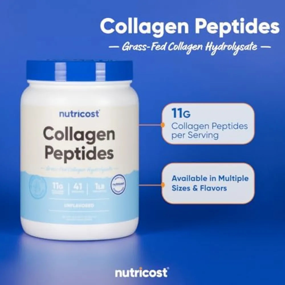 Nutricost Collagen Peptides Powder 1LB  - Grass Fed Bovine Collagen Hydrolysate 