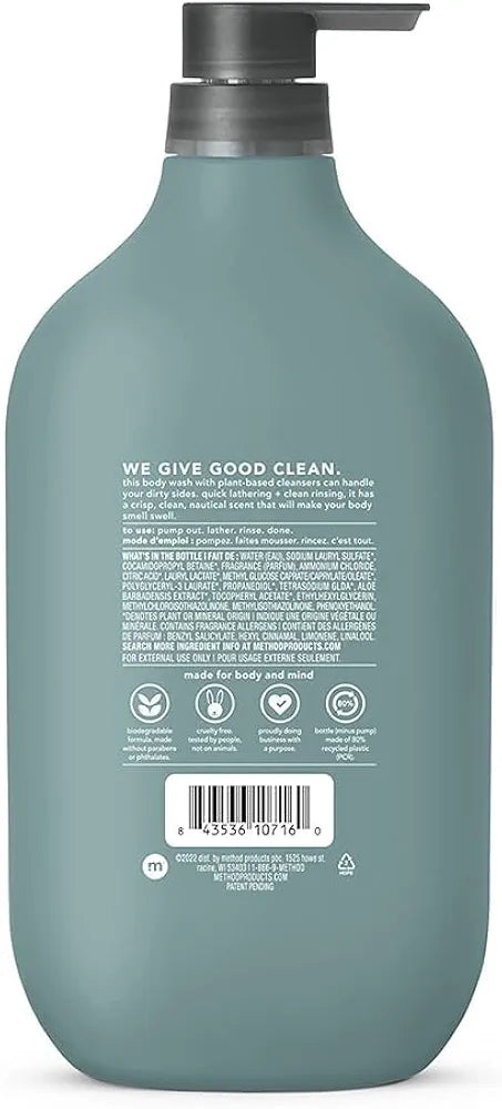 Method Men Body Wash, Sea and Surf Scent, Paraben and Phthalate Free, Quick-Lathering Cleansers, Cruelty Free, 28 oz