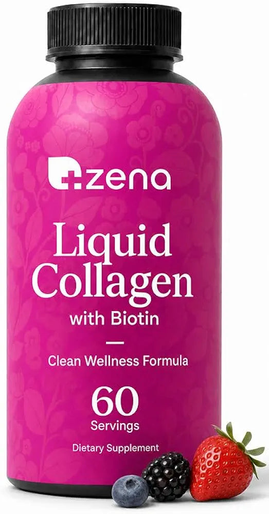 Zena Nutrition Liquid Collagen for Women, with Biotin, Hair, Skin & Nail Supplement [ 60 Servings ] 2500mg Verisol Bioactive Collagen Peptides, 5000mcg Biotin, Mixed Berry, 20 fl oz