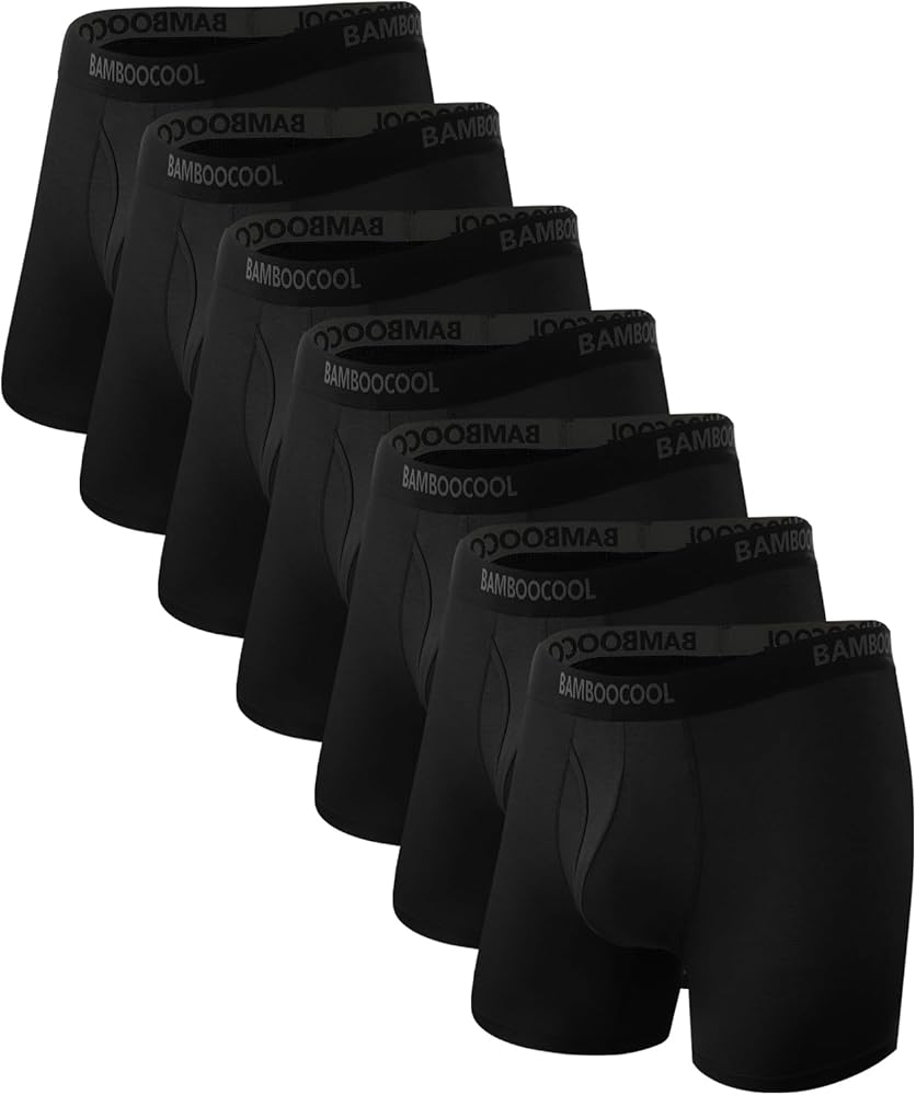 BAMBOO COOL Men's Underwear Breathable Boxer Briefs with Fly Moisture-Wicking Lightweight Underwear 7-Pack