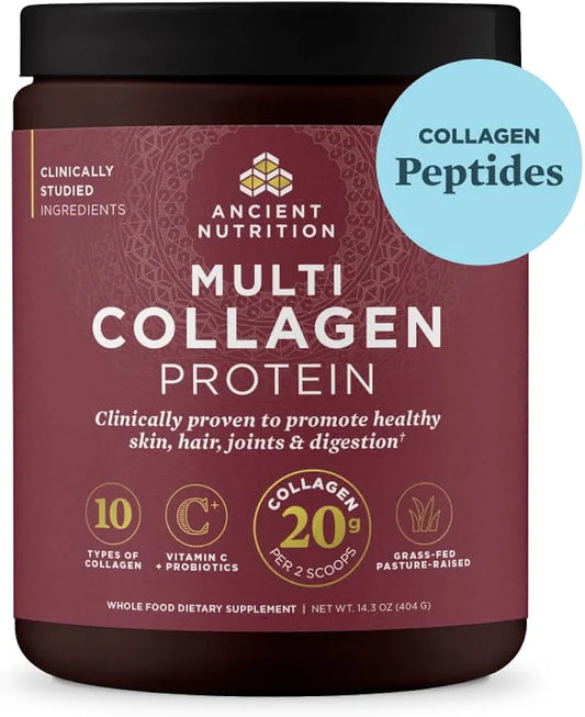 Ancient Nutrition Collagen Peptides Powder, Multi Collagen Protein, Women & Men, Vitamin C, Probiotics, Hydrolyzed Collagen, Supports Skin, Joints, Gut Health, Unflavored 