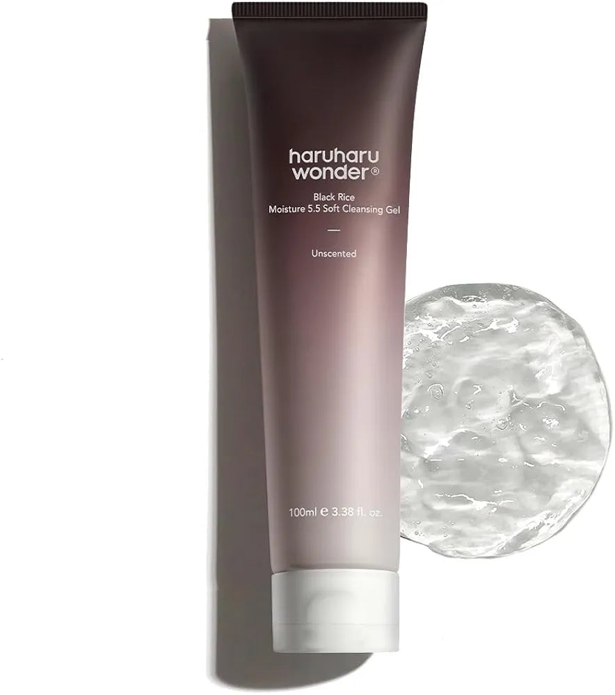 HARUHARU wonder Black Rice Moisture 5.5 Soft Cleansing Gel, Gentle Daily Cleanser, Low 5.5pH, Moisture Balance, Soap Free, For Sensitive Skin, Vegan, Cruelty-Free, 3.4 fl.oz