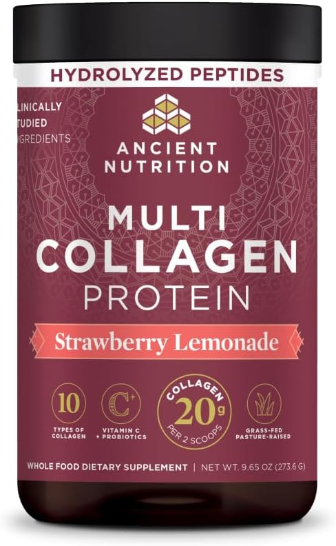 Ancient Nutrition Collagen Peptides Powder, Multi Collagen Protein, Women & Men, Vitamin C, Probiotics, Hydrolyzed Collagen, Supports Skin, Joints, Gut Health, Unflavored (40 Servings)