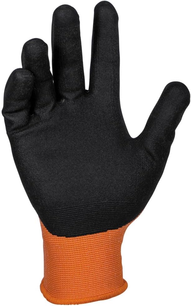 KLEIN TOOLS 60580 Work Gloves, Knit Dipped Cut Resistant ANSI A1 Nitrile Coated Gloves, Nylon-Spandex, Touchscreen Capable, Medium, 2-Pair