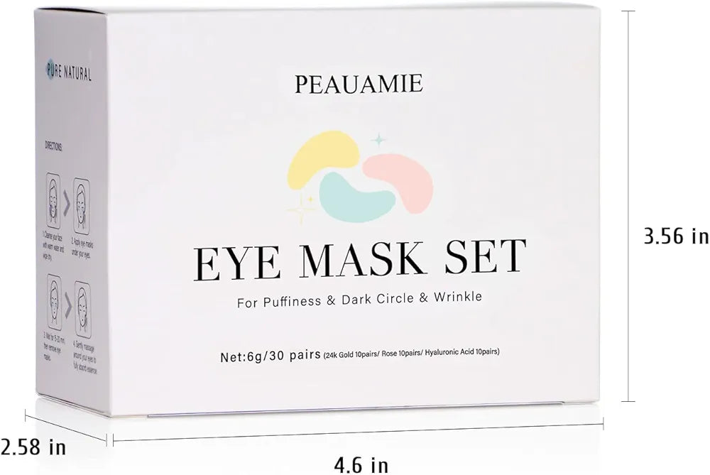 PEAUAMIE 24K Gold and Hyaluronic Acid Under Eye Patches for Dark Circles, Puffiness, and Wrinkles - 30 Pairs