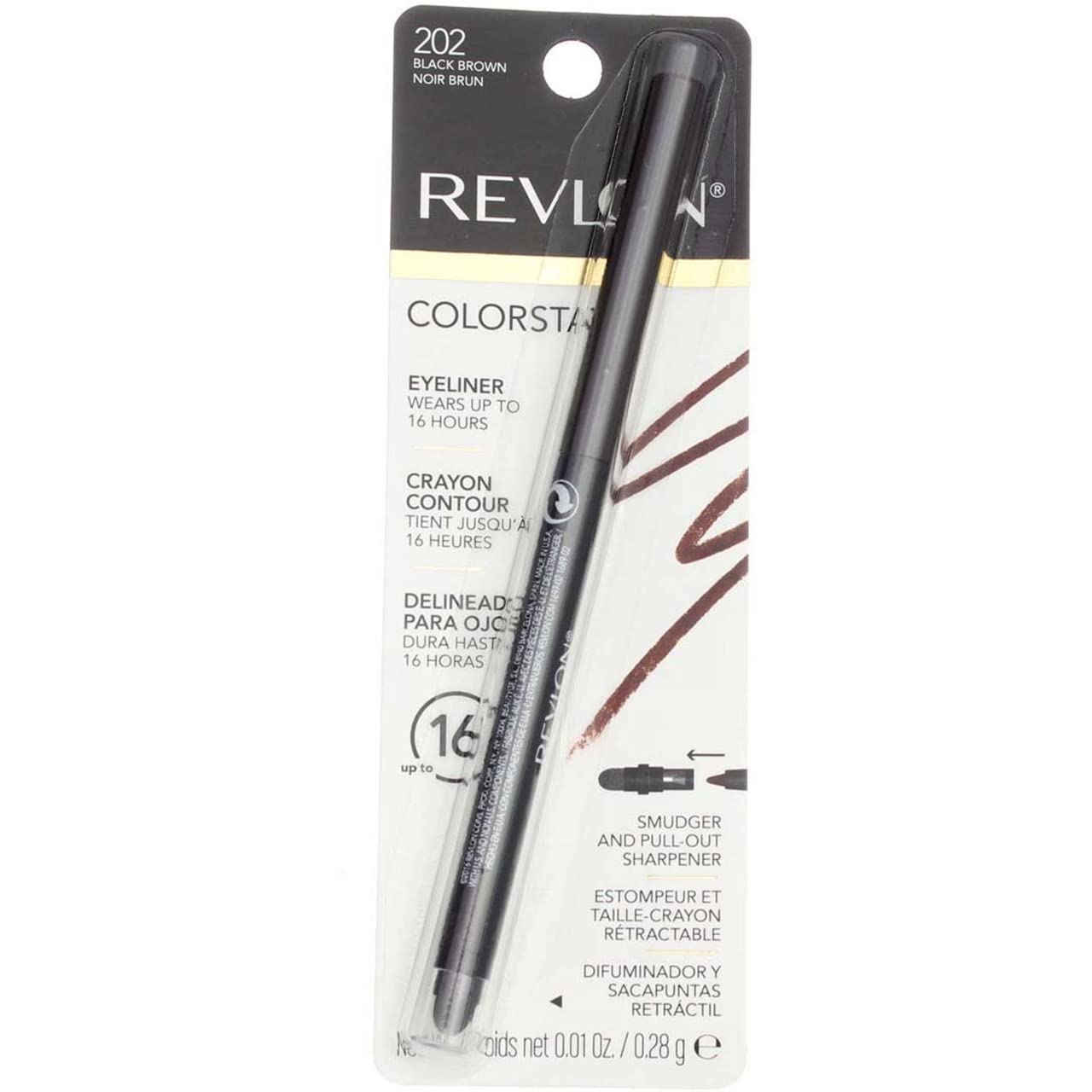 Revlon ColorStay Pencil Waterproof Eyeliner, Smudge-Proof, Eye Makeup with Built-In Sharpener, Long-Lasting, Matte Finish, 202 Black Brown, 0.01 oz | Waterproof pencil eyeliner with built-in sharpener. Smudge-proof, long-lasting, intense matte color.