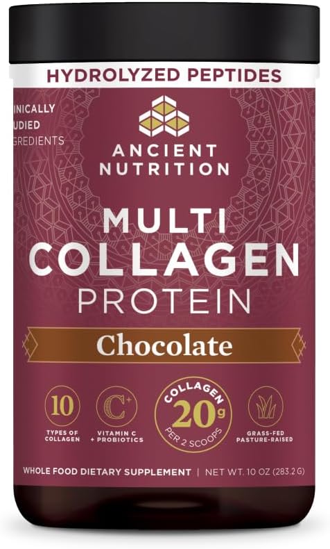Ancient Nutrition Collagen Peptides Powder, Multi Collagen Protein, Women & Men, Vitamin C, Probiotics, Hydrolyzed Collagen, Supports Skin, Joints, Gut Health, Unflavored (40 Servings)