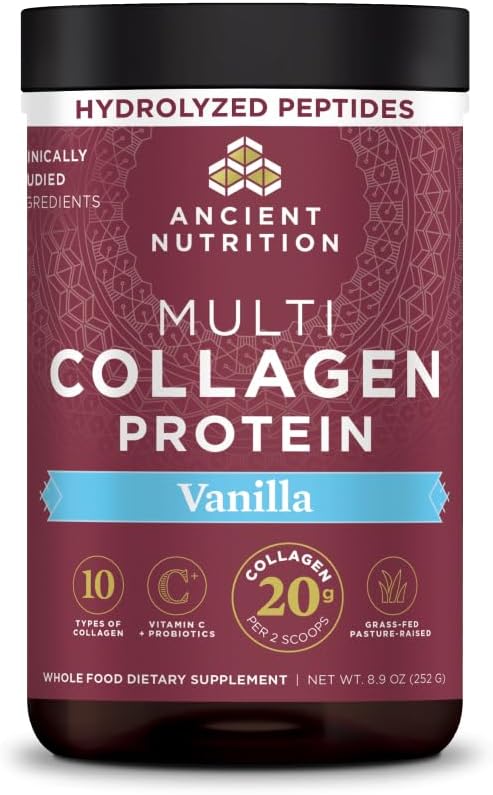Ancient Nutrition Collagen Peptides Powder, Multi Collagen Protein, Women & Men, Vitamin C, Probiotics, Hydrolyzed Collagen, Supports Skin, Joints, Gut Health, Unflavored (40 Servings)