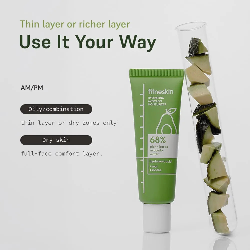 Hydrating Avocado Moisturizer, 1.7 Fl Oz  – Avocado Fruit Water + Hyaluronic Acid, Vitamin B3 & Pro-Vitamin B5 – Creamy-Soft Barrier Hydration, Fragrance-Free, Vegan Korean Skincare