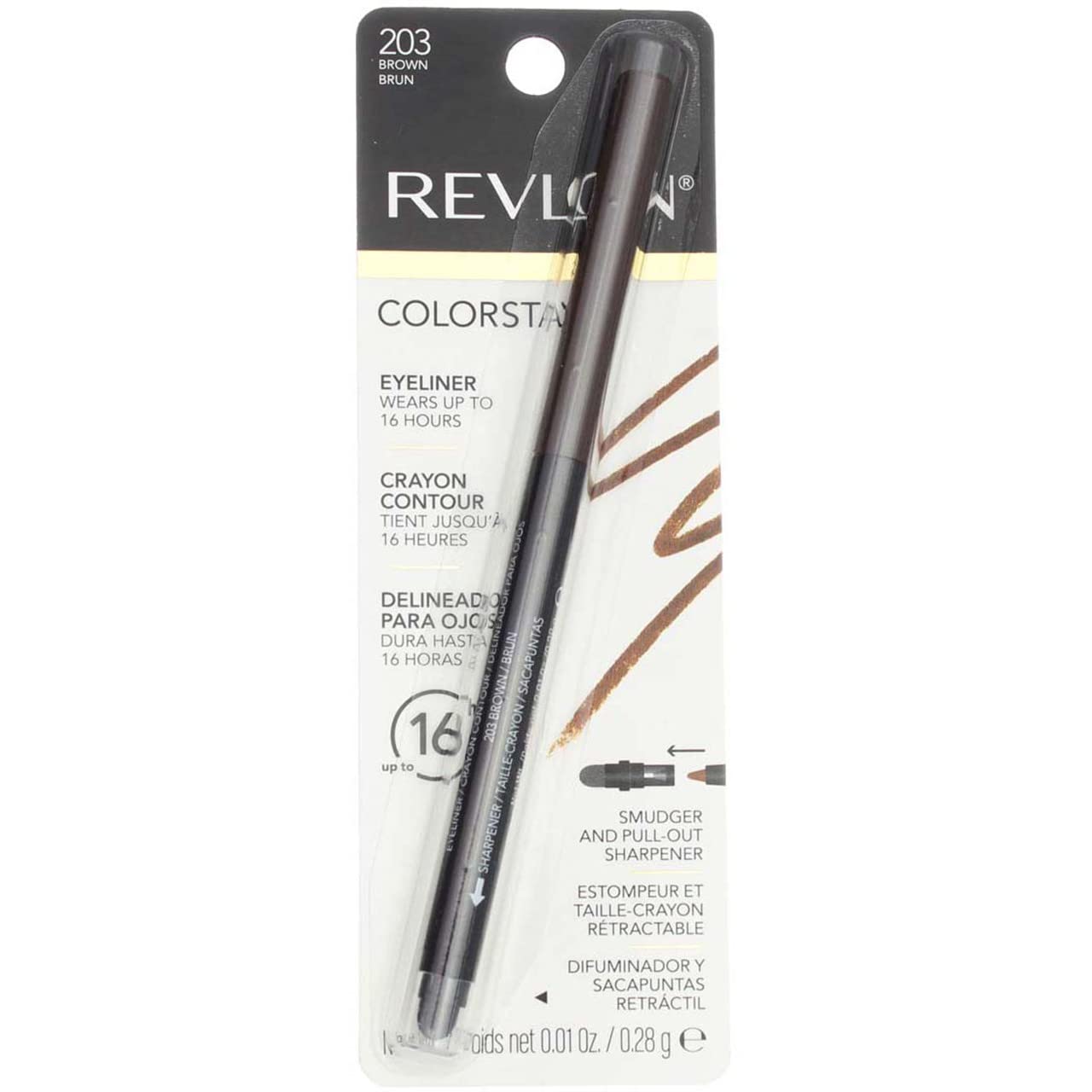 Revlon ColorStay Pencil Waterproof Eyeliner, Smudge-Proof, Eye Makeup with Built-In Sharpener, Long-Lasting, Matte Finish, 202 Black Brown, 0.01 oz | Waterproof pencil eyeliner with built-in sharpener. Smudge-proof, long-lasting, intense matte color.