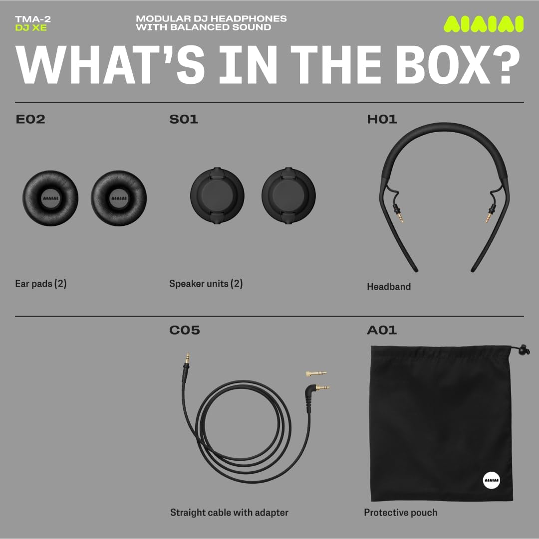 AIAIAI TMA-2 DJ XE Wired On-Ear DJ Headphones, 168g, Black, Balanced Audio | 40mm bio-cellulose drivers, 3.5mm jack, high-isolation memory-foam pads, weighing only 168g, balanced sound, modular parts