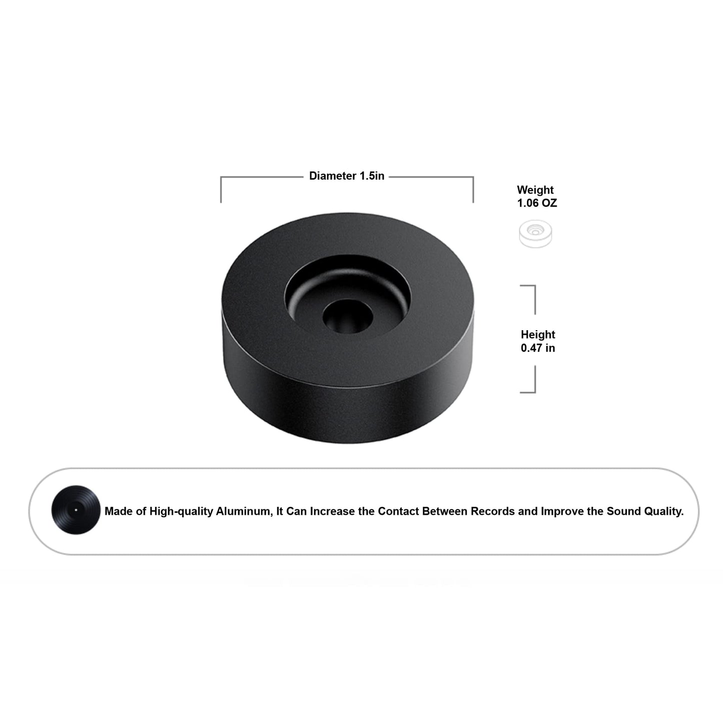 45 RPM Record Adapter Durable Solid Aluminum Dome Center Adapter for 7 Inch Vinyl Record (51G, Black)