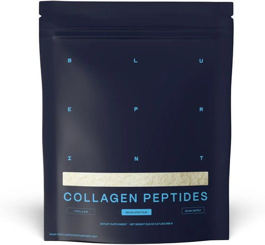 Blueprint Bryan Johnson Hydrolyzed Collagen Peptides Powder – Type I, II & III Collagen for Women & Men – Unflavored Protein Supplement for Hair, Skin, Nails, Joints & Cartilage – 20g – 30 Servings