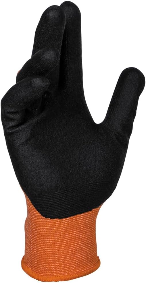 KLEIN TOOLS 60580 Work Gloves, Knit Dipped Cut Resistant ANSI A1 Nitrile Coated Gloves, Nylon-Spandex, Touchscreen Capable, Medium, 2-Pair