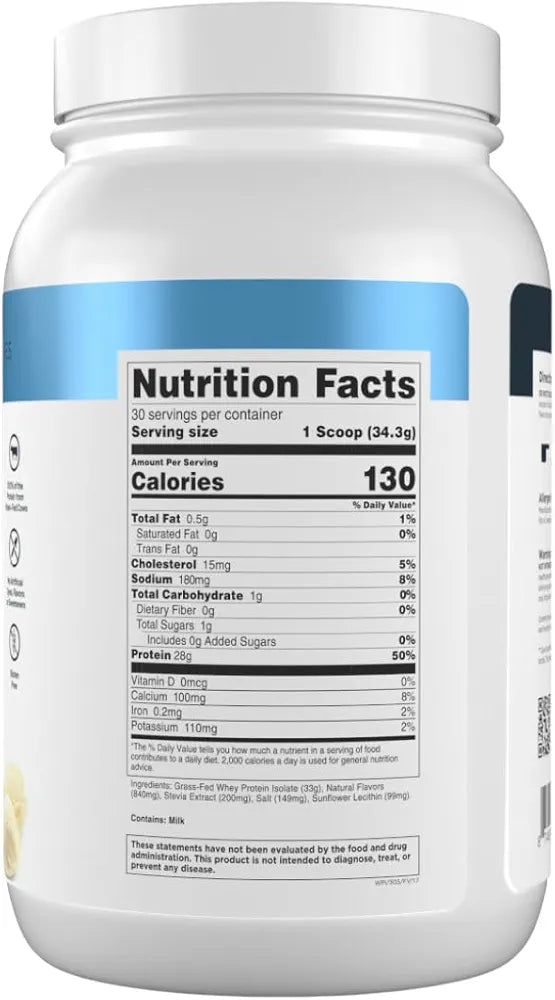 Transparent Labs Grass-Fed Whey Protein Isolate - Naturally Flavored, Gluten Free Whey Protein Powder with 28g of Protein per Serving & 9 Amino Acids - 30 Servings, French Vanilla