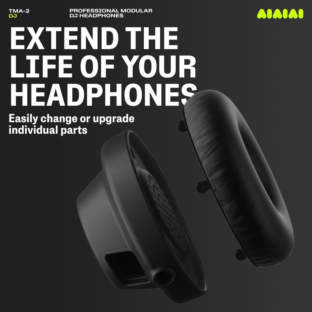 AIAIAI TMA-2 DJ XE Wired On-Ear DJ Headphones, 168g, Black, Balanced Audio | 40mm bio-cellulose drivers, 3.5mm jack, high-isolation memory-foam pads, weighing only 168g, balanced sound, modular parts