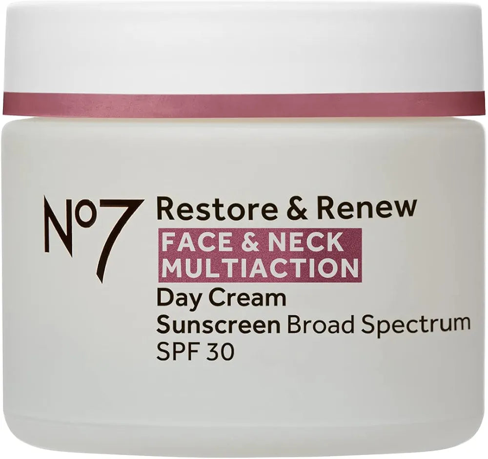 No7 Restore & Renew Multi Action Face & Neck Cream SPF 30 - Anti-Aging Moisturizer with Hyaluronic Acid, Peptides, and Ceramides for Firming and Hydrating Crepey Skin