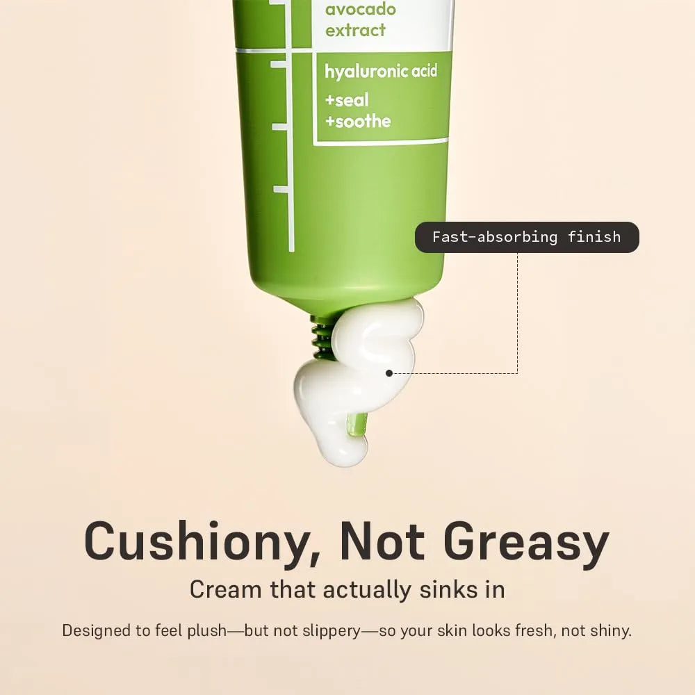 Hydrating Avocado Moisturizer, 1.7 Fl Oz  – Avocado Fruit Water + Hyaluronic Acid, Vitamin B3 & Pro-Vitamin B5 – Creamy-Soft Barrier Hydration, Fragrance-Free, Vegan Korean Skincare
