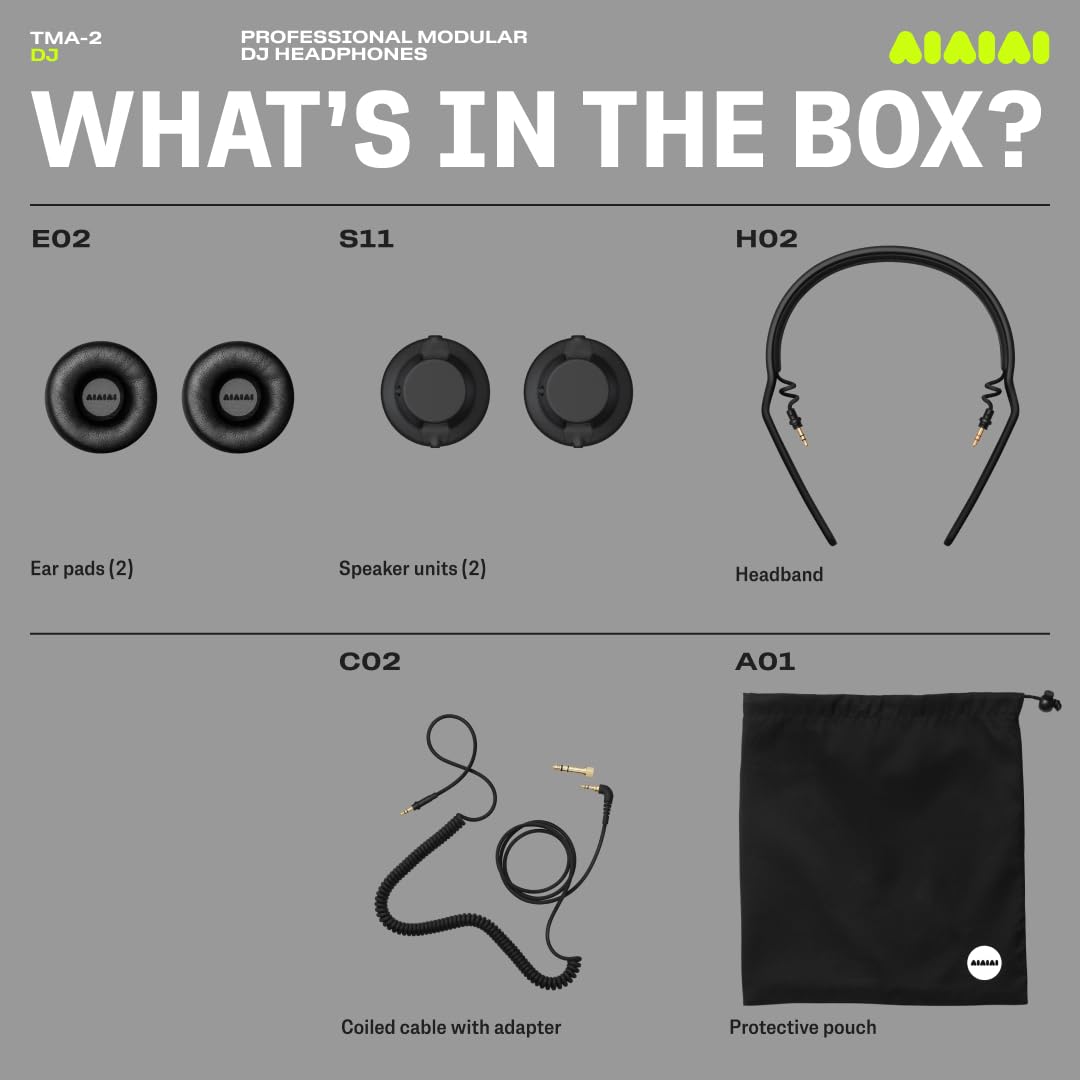AIAIAI TMA-2 DJ XE Wired On-Ear DJ Headphones, 168g, Black, Balanced Audio | 40mm bio-cellulose drivers, 3.5mm jack, high-isolation memory-foam pads, weighing only 168g, balanced sound, modular parts