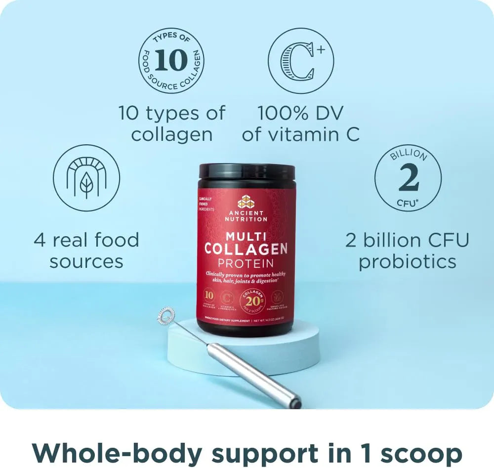 Ancient Nutrition Collagen Peptides Powder, Multi Collagen Protein, Women & Men, Vitamin C, Probiotics, Hydrolyzed Collagen, Supports Skin, Joints, Gut Health, Unflavored 