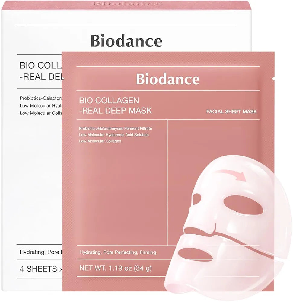 BIODANCE Bio-Collagen Real Deep Mask, Hydrating Overnight Hydrogel Face Mask, Pore Minimizing, Elasticity, Plumping, Travel Essentials & Self Care Gifts for Women, Korean Skin Care | 1.19oz x 4ea
