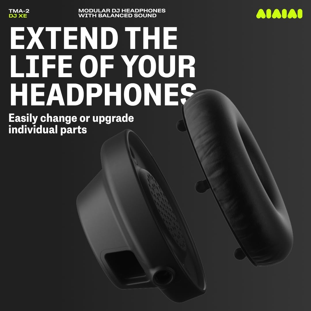 AIAIAI TMA-2 DJ XE Wired On-Ear DJ Headphones, 168g, Black, Balanced Audio | 40mm bio-cellulose drivers, 3.5mm jack, high-isolation memory-foam pads, weighing only 168g, balanced sound, modular parts