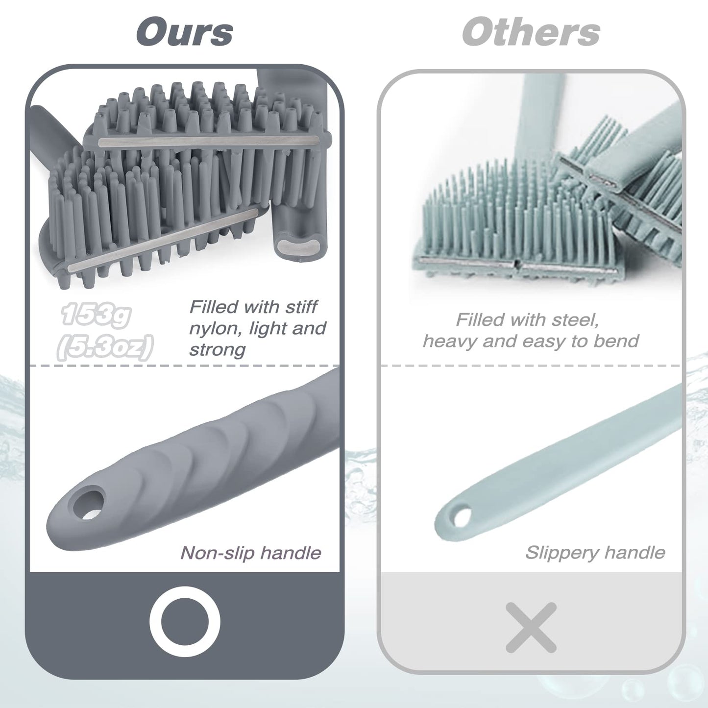 Manmihealth Silicone Back Scrubber(Thick Bristles) & Soft Bath Glove Set, Super-Exfoliating Body Scrubber & Super-Lathering Shower Brush Combination, with a Free Hook.(Black)