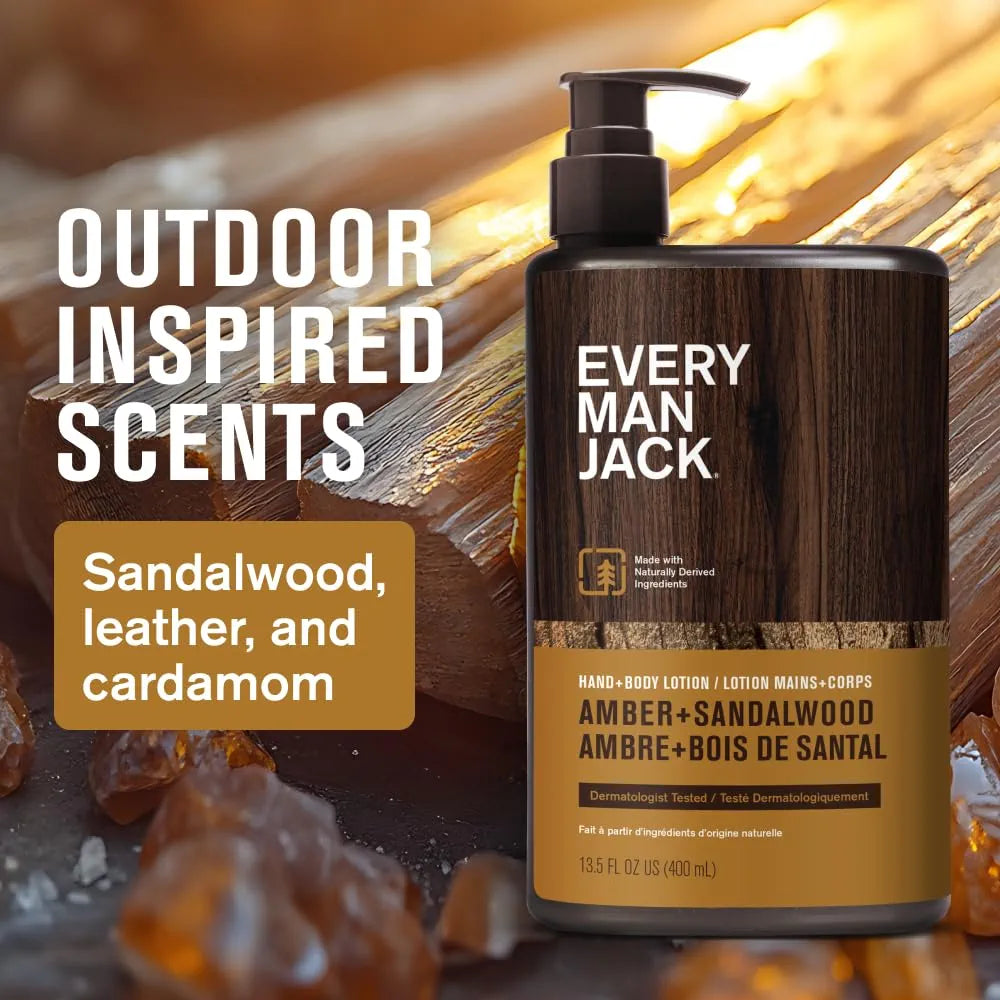 Every Man Jack Amber + Sandalwood Hand & Body Lotion, 13.5oz - Hypoallergenic & Fast-Absorbing