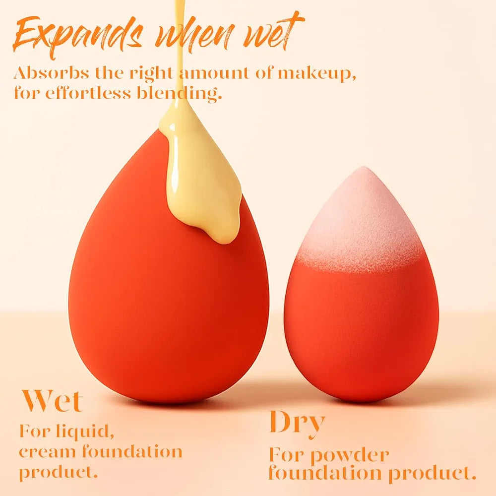BEAKEY 5-Piece Professional Makeup Sponge Set - Latex-Free, Low-Absorption Beauty Blenders for Liquid, Cream, and Powder Foundation